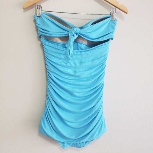 CARMEN Marc Valvo Smocked Bandeau Swimdres Waterfall Solid - Picture 6 of 11